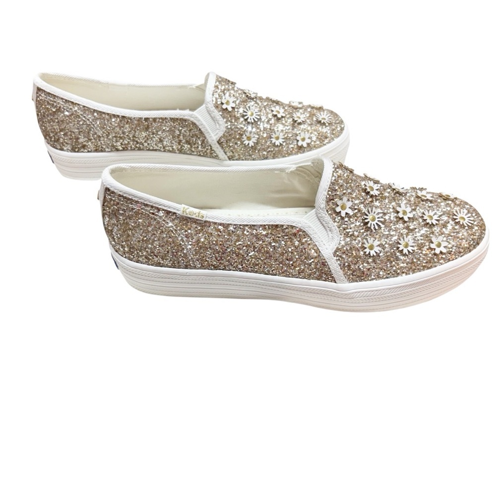 NWOT Kate Spade x Keds Triple Decker Sneakers Size 8 Sparkle 3-D Daisies - Picture 4 of 9